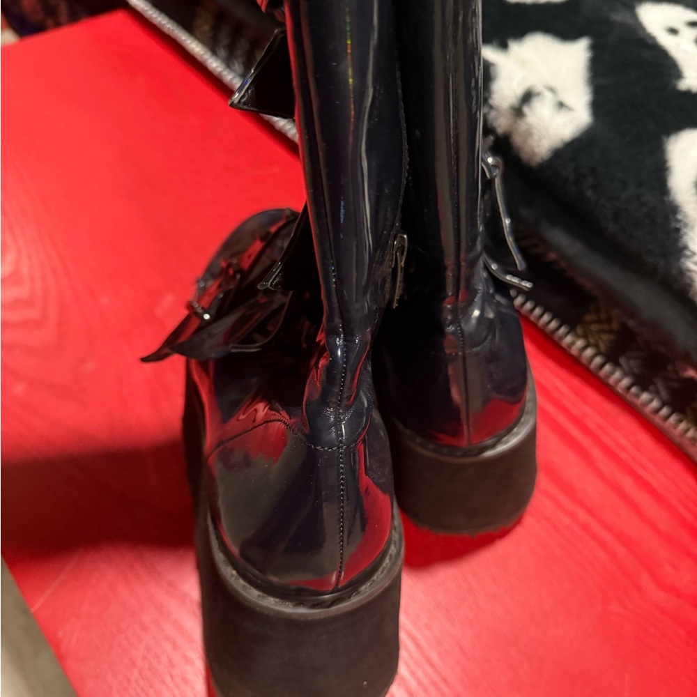 Demonia Iridescent Black Buckle Combat Boots - image 2